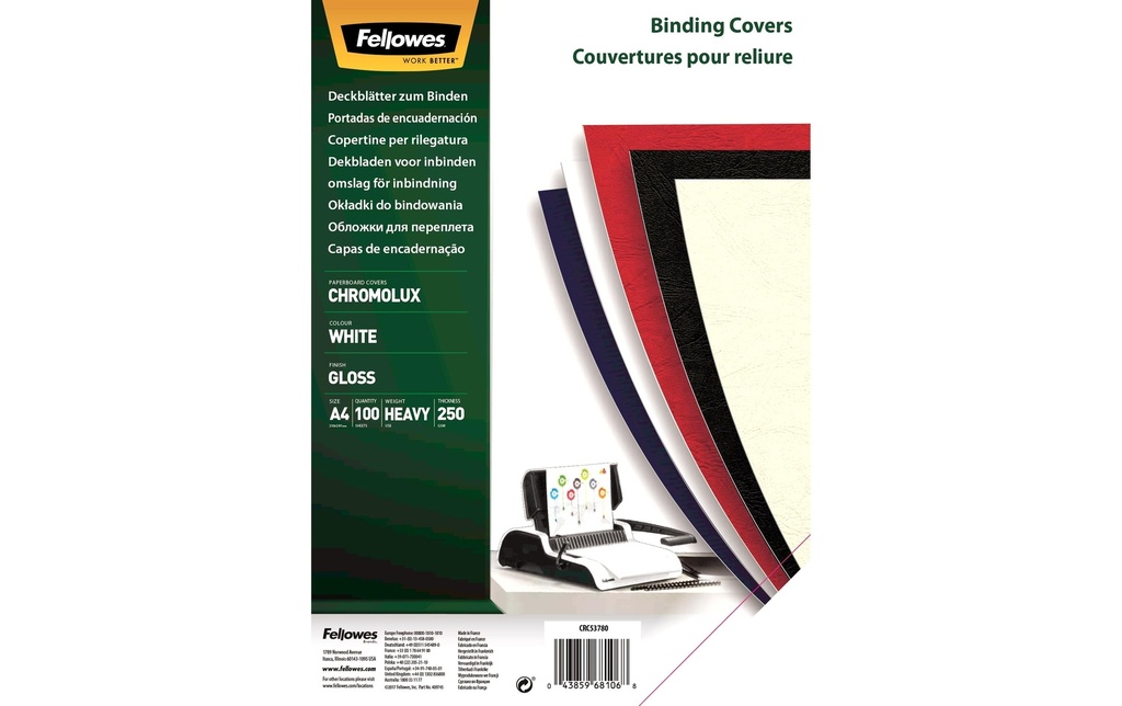 Fellowes Couverture de brochure Structure du cuir A4, 250 g/m², 100 pièces, blanc