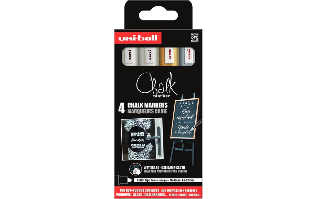 Uni Marqueur craie liquide CHALK 1.8-2.5 mm, 4 pièces