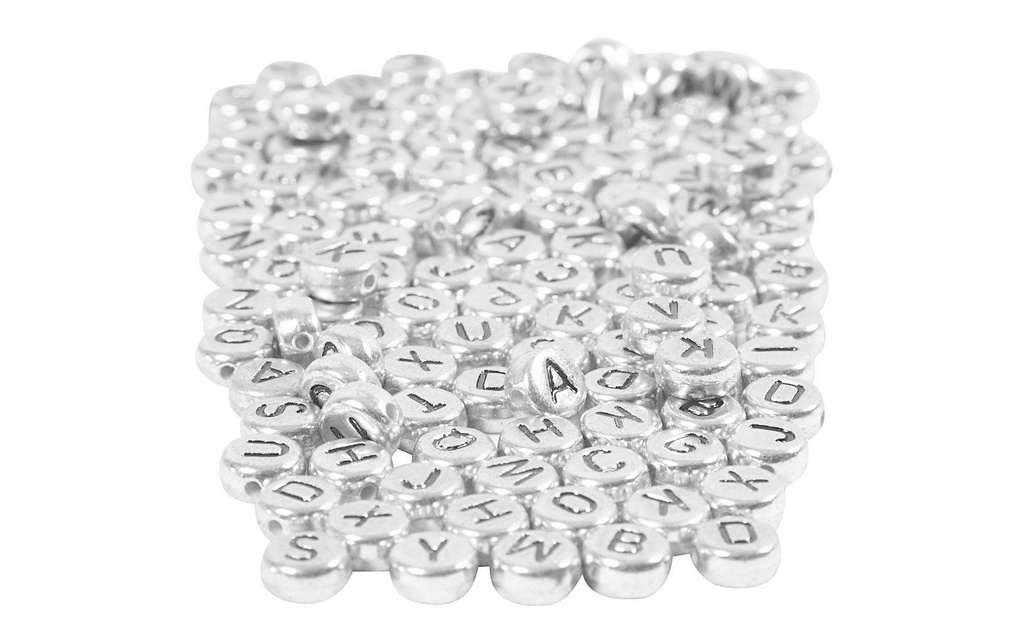 Creativ Company Perles alphabet 7 mm plastique, argent/noir