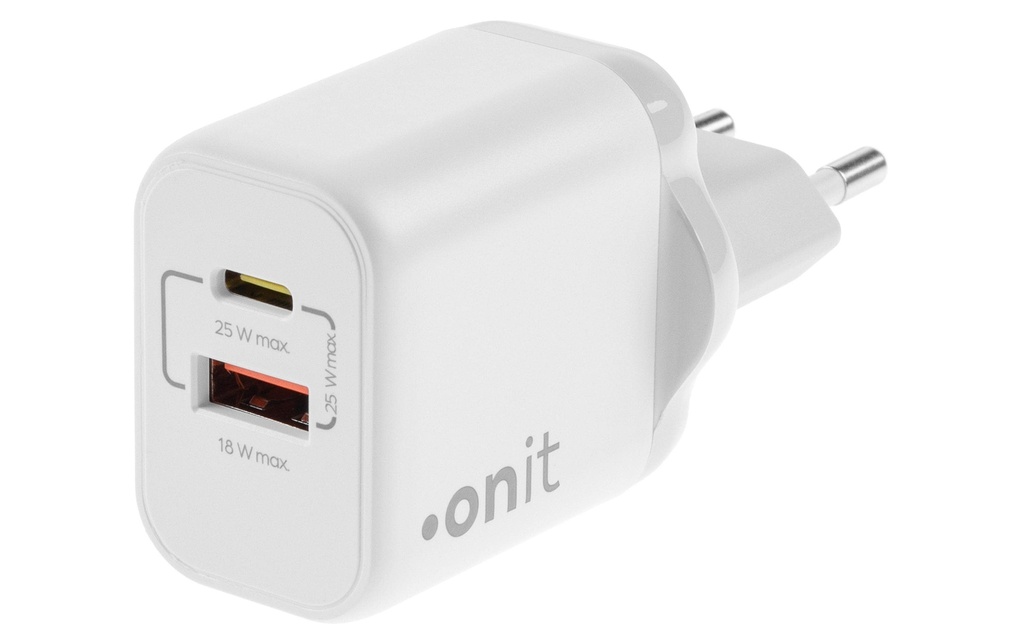 onit Chargeur mural USB Dual 1C1A 25 W GaN Blanc