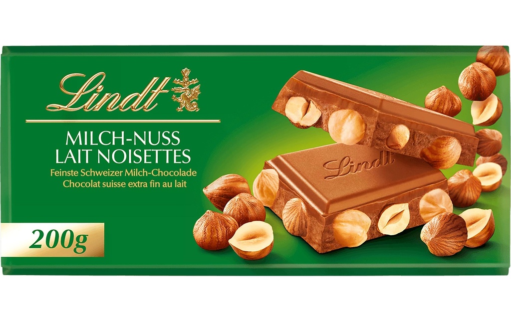 Lindt Tablette de chocolat Lait Noix 200 g