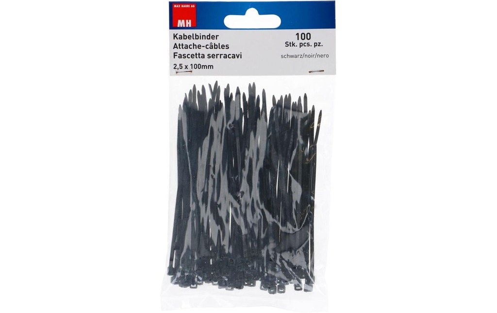 Max Hauri Serre-câble 100 pièces Noir 100 mm x 2.5 mm