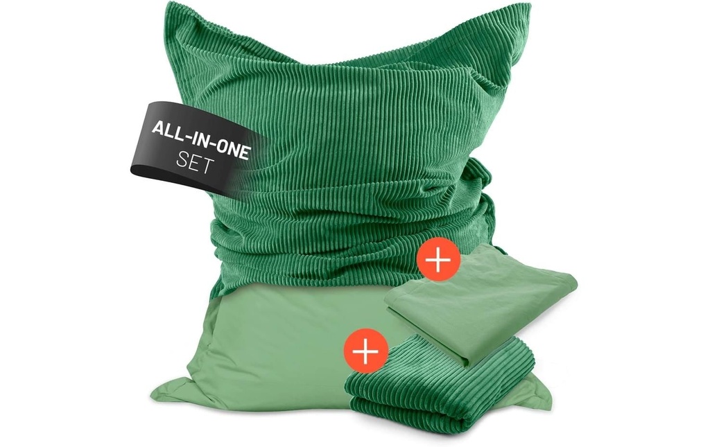 Lumaland sac pour s'asseoir + housse en velours côtelé Vert pastel, 380 l