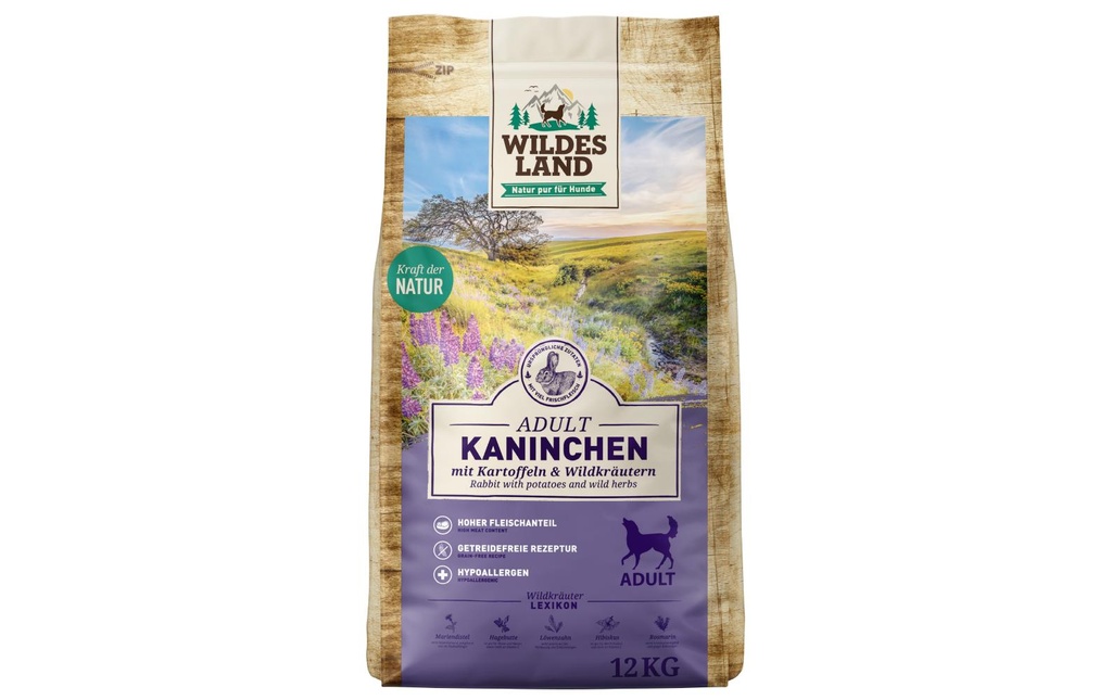Wildes Land Alimentation sèche Lapin aux pommes de terre & herbes sauvages, 12 kg