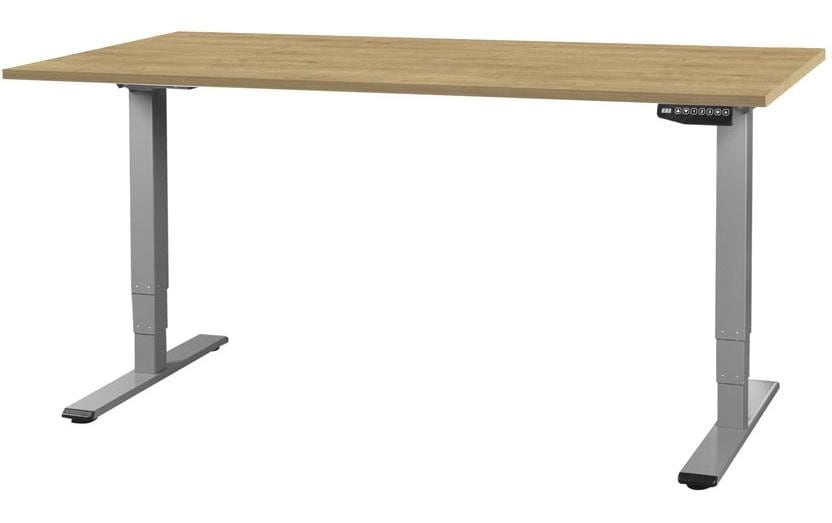 Contini table de bureau réglable en hauteur 1.6 m x 0.8 m, Chêne, Gris