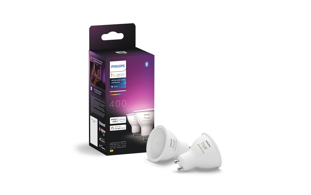 Philips Hue Ambiance blanche et couleur GU10 pack double 2 x 400 lm