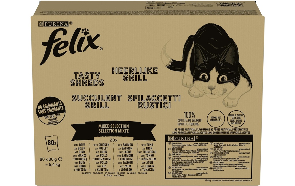 Felix Alimentation humide Tasty Shreds Mix, 80 x 80g