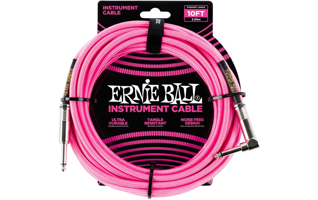 Ernie Ball Câbles d’instruments 6078 - 3.05 m, Rose fluo