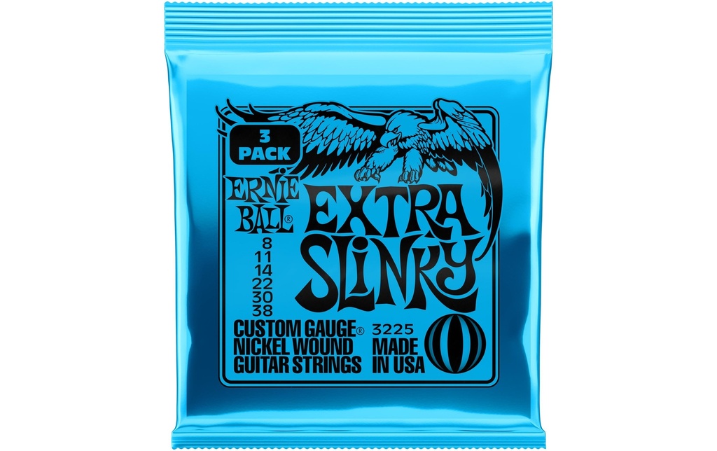 Ernie Ball Cordes de guitare 3225 Extra Slinky – 8-38, paquet de 3