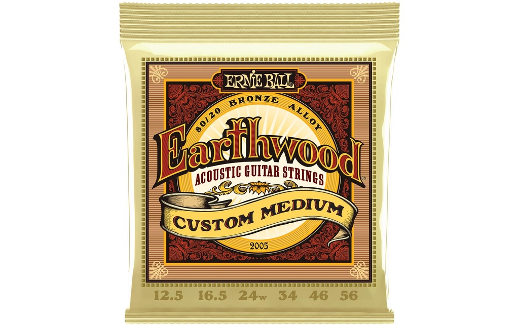 Ernie Ball Cordes de guitare 2005 Earthwood Bronze – Custom Medium 12.5-56