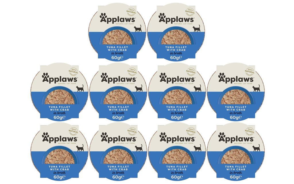 Applaws Alimentation humide Barquette de thon & crevettes, 10 x 60 g