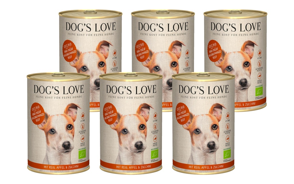 Dog's Love Alimentation humide BIO Adulte boeuf, 6 x 400 g