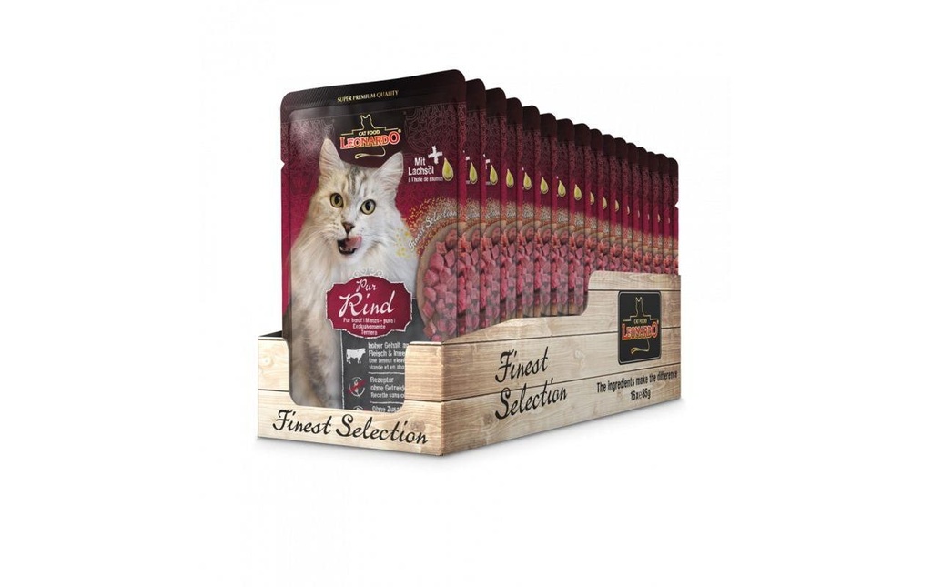 Leonardo Cat Food Alimentation humide Bœuf pur, 16 x 85 g