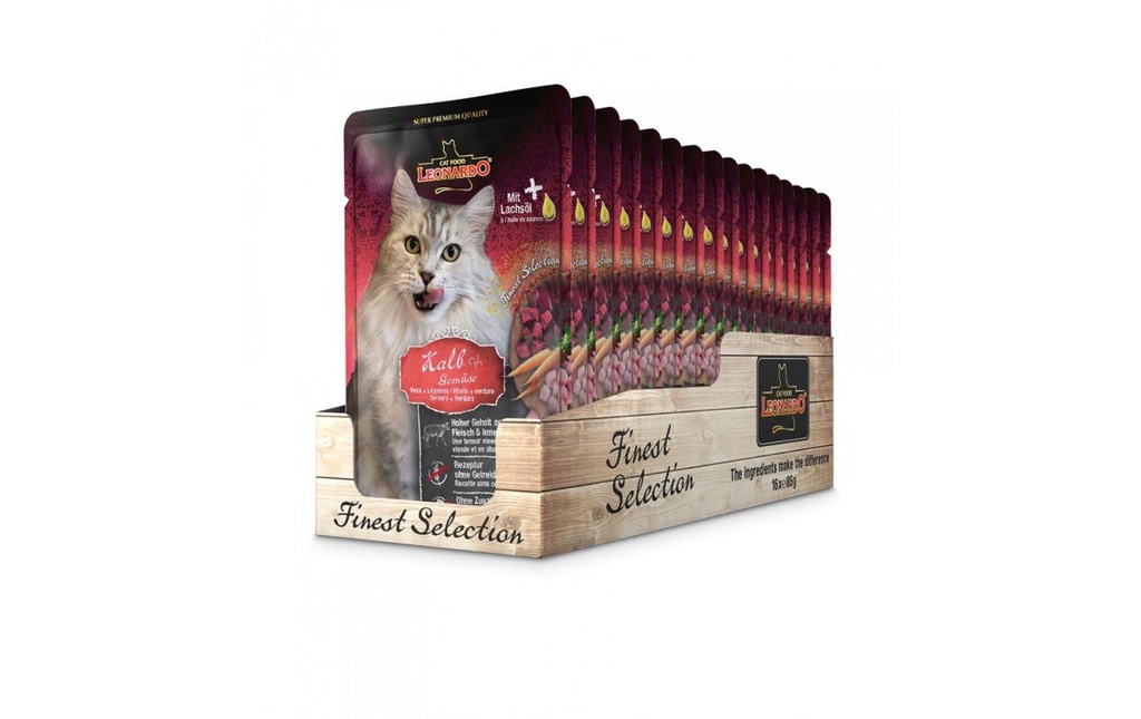 Leonardo Cat Food Alimentation humide Veau & légumes, 16 x 85 g