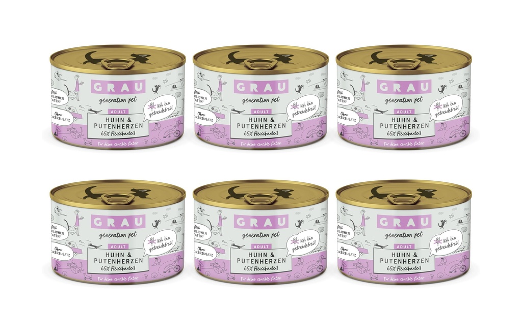 Grau Alimentation humide Cœurs de poulet et de dinde 6 x 200 g
