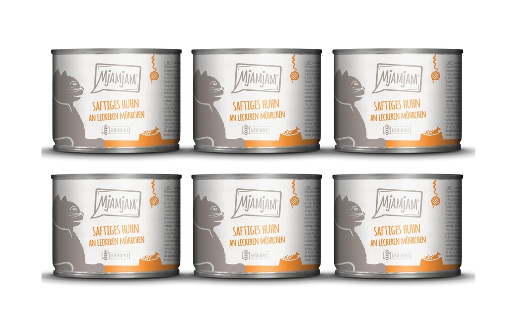 Mjamjam Alimentation humide Boîte de poulet & morilles, 6 x 200 g