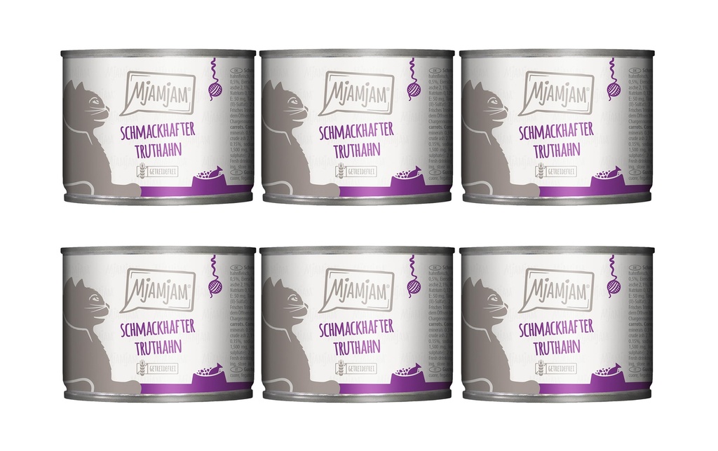 Mjamjam Alimentation humide Boîte Dinde & Carottes, 6 x 200 g