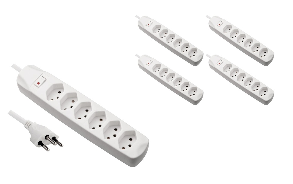 FURBER.power Bloc multiprises 6x T13 avec interrupteur, 5 pièces, blanc
