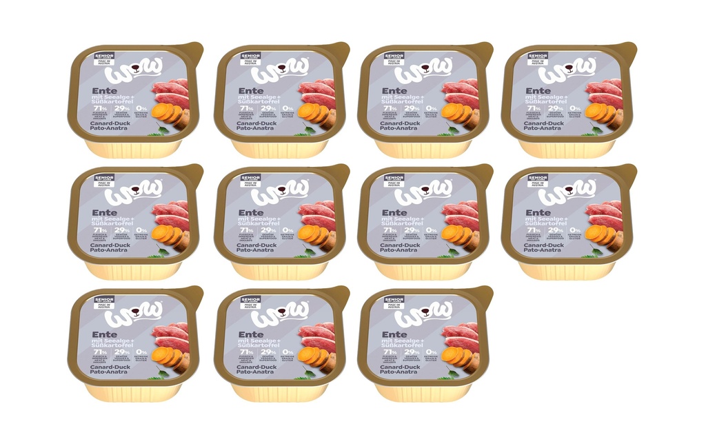 WOW Alimentation humide Coquille de canard senior, 11 x 150 g