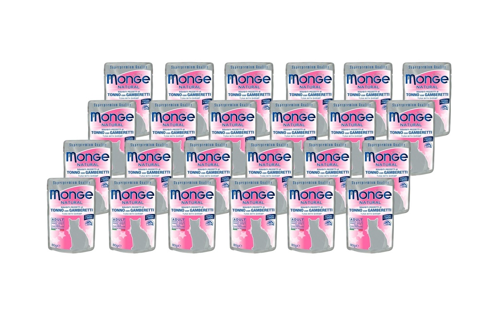Monge Alimentation humide Natural Adult, thon & crevettes, 24 x 80 g
