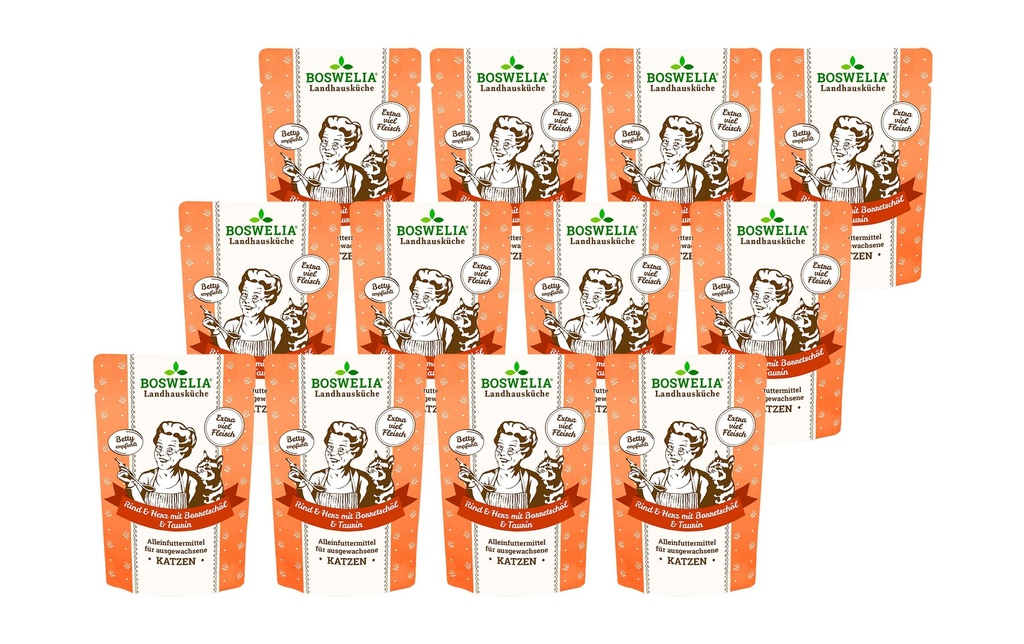 Betty's Landhausküche Alimentation humide Bœuf & Cœur avec huile de bourrache, 12 x 100 g