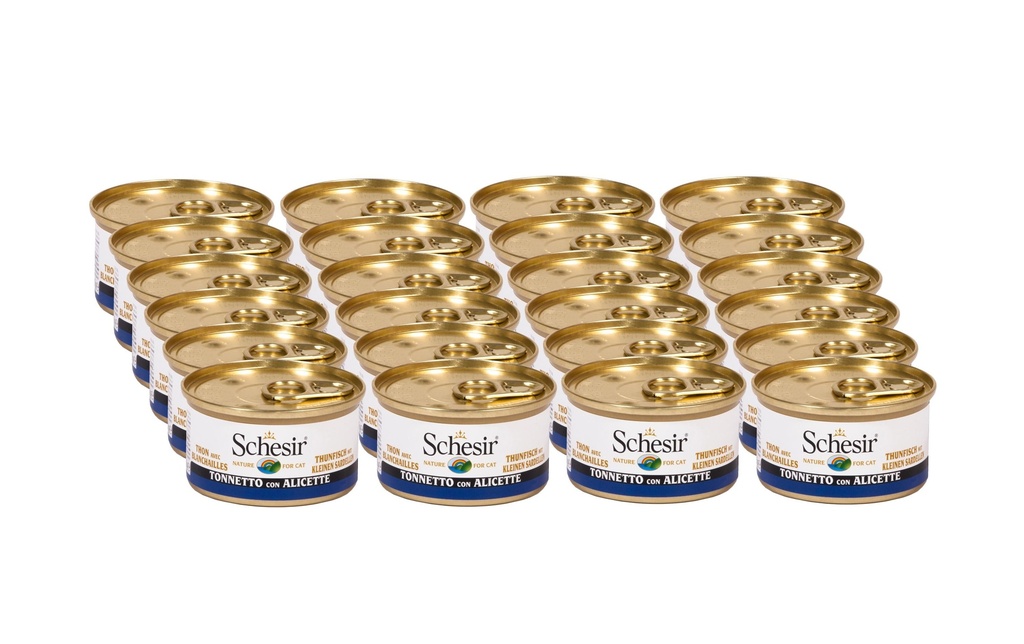 Schesir Alimentation humide Thon & anchois en bouillon, 24 x 85 g