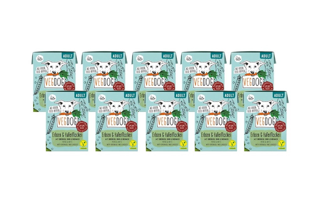 Vegdog Alimentation humide Adult petits pois + flocons d'avoine, 10 x 390g