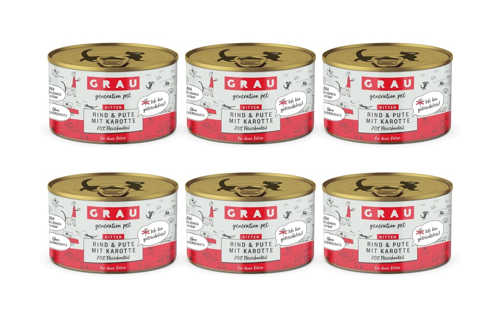 Grau Alimentation humide Kitten bœuf, dinde et carotte 6 x 200 g
