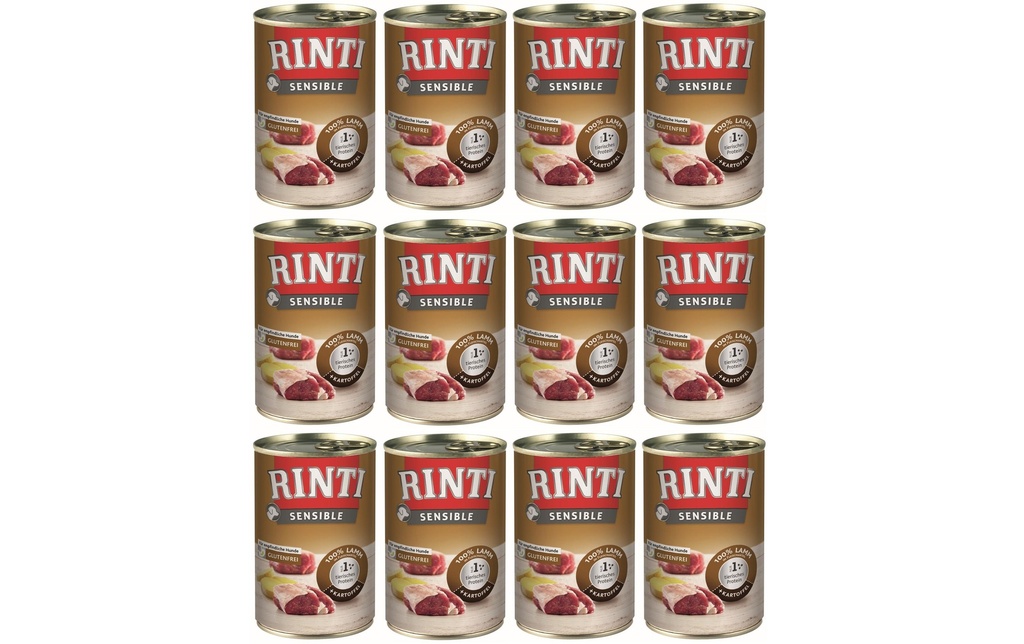 Rinti Alimentation humide Boîte sensible agneau + pomme de terre, 12 x 400 g