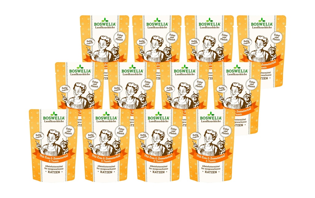 Betty's Landhausküche Alimentation humide Canard à l'huile de bourrache, 12 x 100g