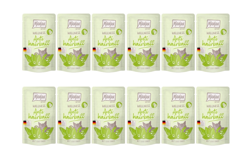 Mjamjam Alimentation humide Poulet Wellness Anti Hairball, 12 x 125 g
