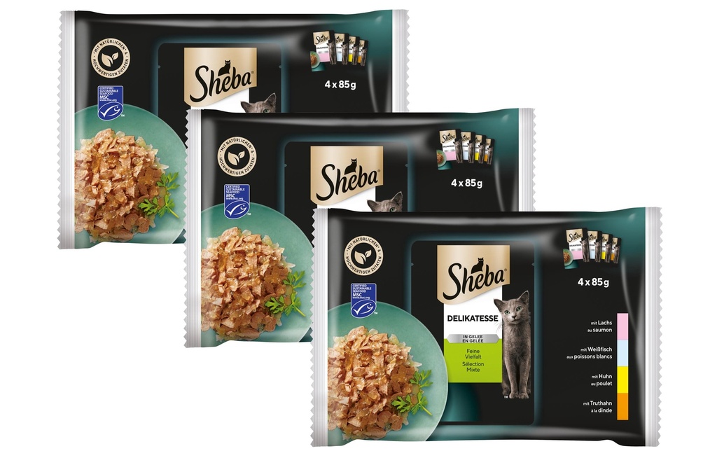 Sheba Alimentation humide Délicatesse en gelée Feine Vielfalt, 3x(4x85g)