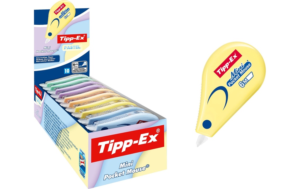Tipp-Ex Pocket Mouse Mini Box, pastel, 6 m x 5 mm, boîte de 10