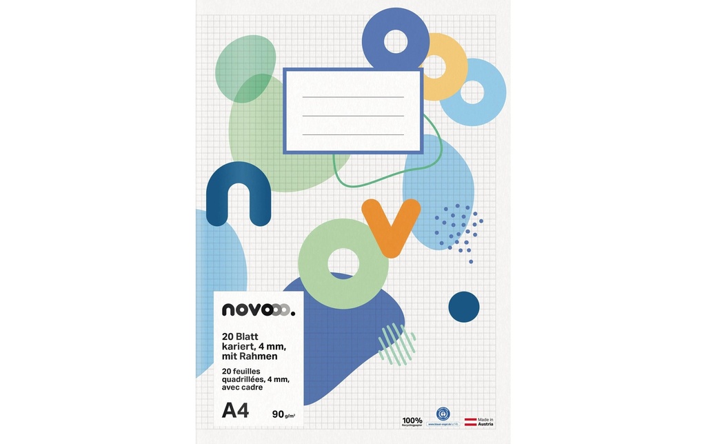 novooo. Cahier d'école A4, quadrillé 4 mm avec marge, 90g 20 Pièce/s