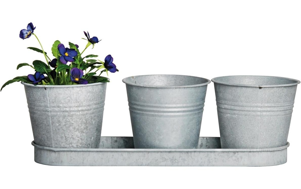 Esschert Design Pot de fleur Vieux zinc Set de 3 pièces, Gris