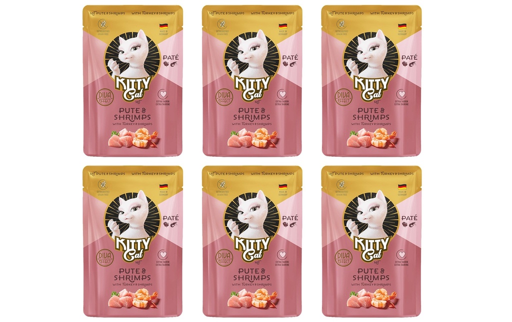 KITTY Cat Alimentation humide Paté Pouch Dinde, crevettes 6 x 85 g