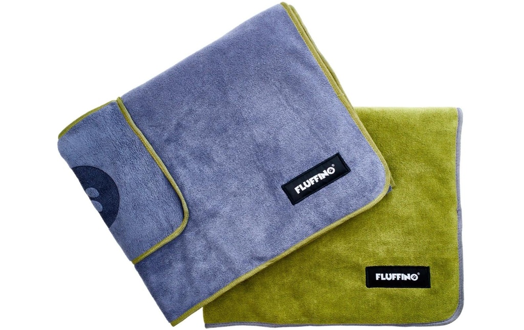 Fluffino Set de serviettes pour chiens, Vert / Bleu, M