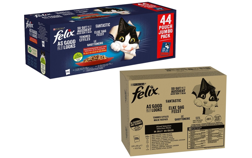 Felix Alimentation humide Kit AGAIL sélection de viande+ poisson, 120 + 44 x 85g