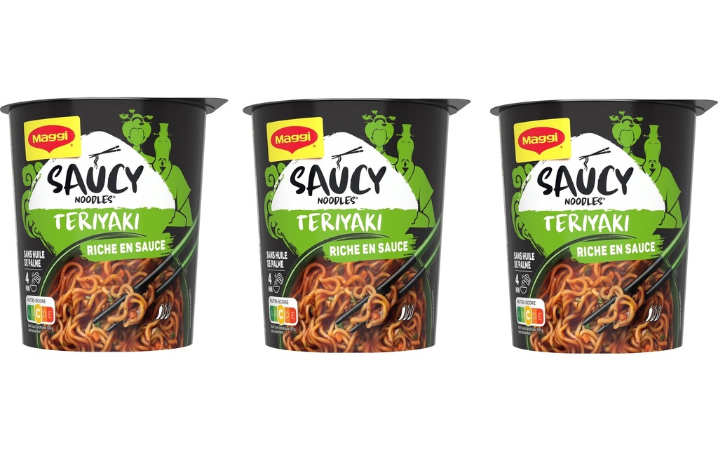 Maggi Plat préparé Saucy Noodles Cup Teriyaki 3 x 75 g