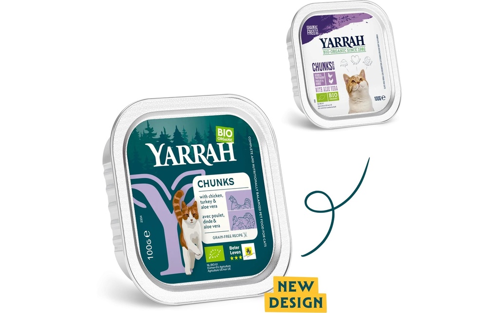 Yarrah Alimentation humide bio Chunks bio au poulet &amp; à la dinde 32x 100 g