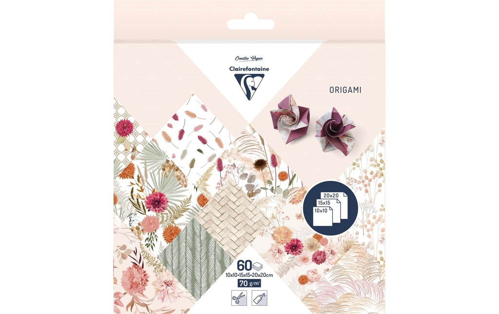 Clairefontaine Feuilles origami Fleurs séchées en origami 70 g/m², 60 feuilles