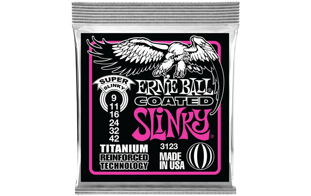 Ernie Ball Cordes de guitare 3123 Slinky Coated Titanium – Super 09-42