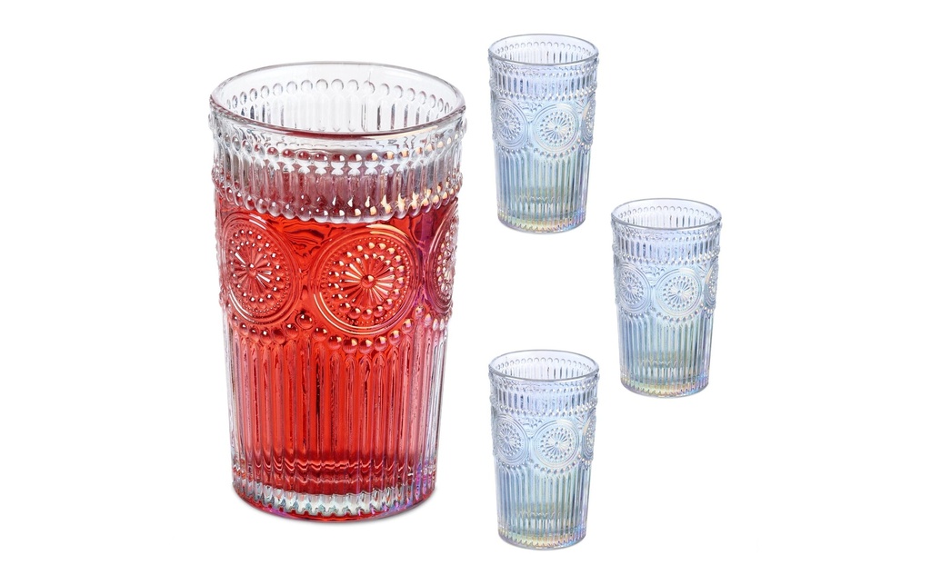 relaxdays Verre Vintage Lot de 4, multicolore, 360 ml
