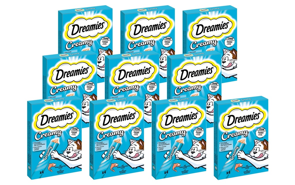 Dreamies Collation pour chat Multipack de saumon crémeux, 11 x (4 x 10g)