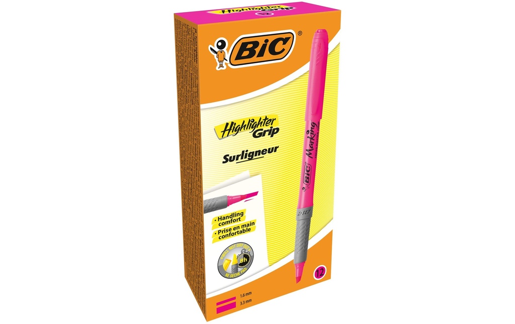 BIC Surligneur Brite Liner Grip 12 pièces, Rose