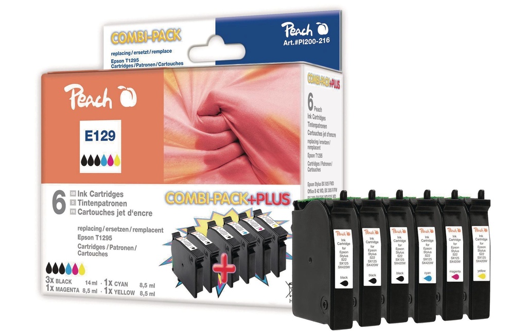 Peach Kits d’encre Epson T1295 C, M, Y, 3x BK