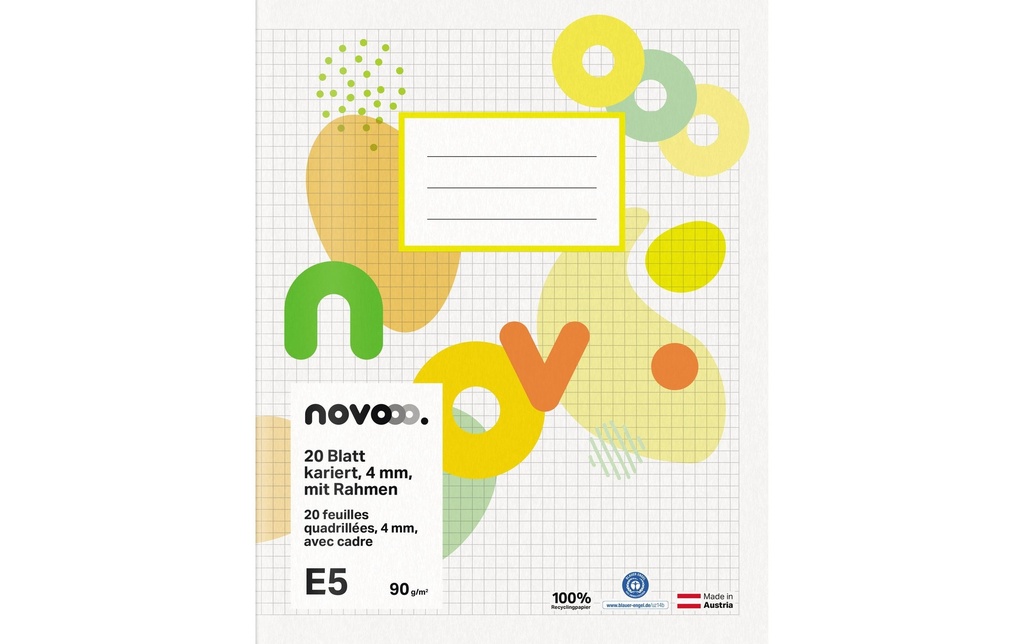 novooo. Cahier d'école E5, quadrillé 4 mm avec marge 90 g 1 Pièce/s