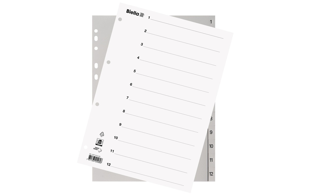 Biella Registre A4 1 - 12 avec feuille d'index