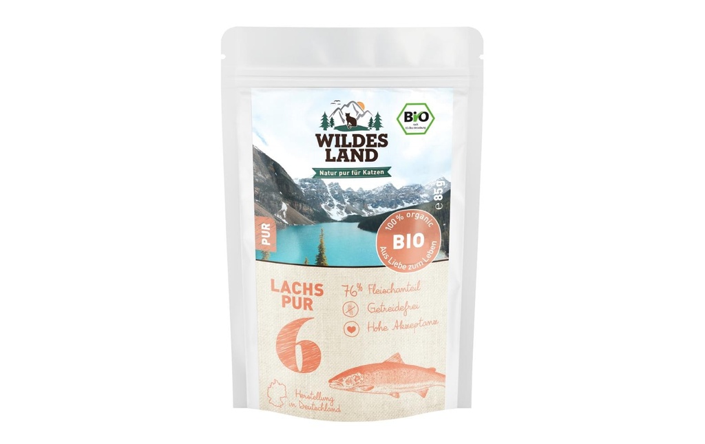 Wildes Land Alimentation humide Adult BIO Saumon PUR avec. Huile de saumon 85 g