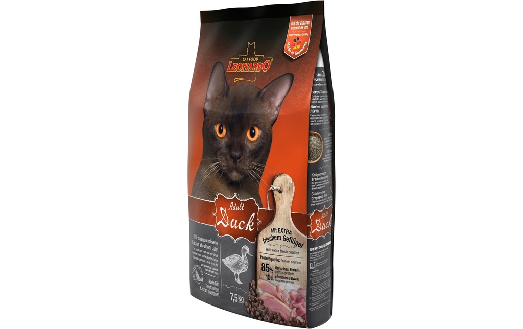 Leonardo Cat Food Alimentation sèche Canard adulte, 7.5 kg